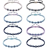 PQJSJDR 8 Pieces Evil Eye Beaded Bracelet Handmade Evil Eye Beaded Bracelets Lucky Kabbalah Protection Friendship Bracelet for Women Men