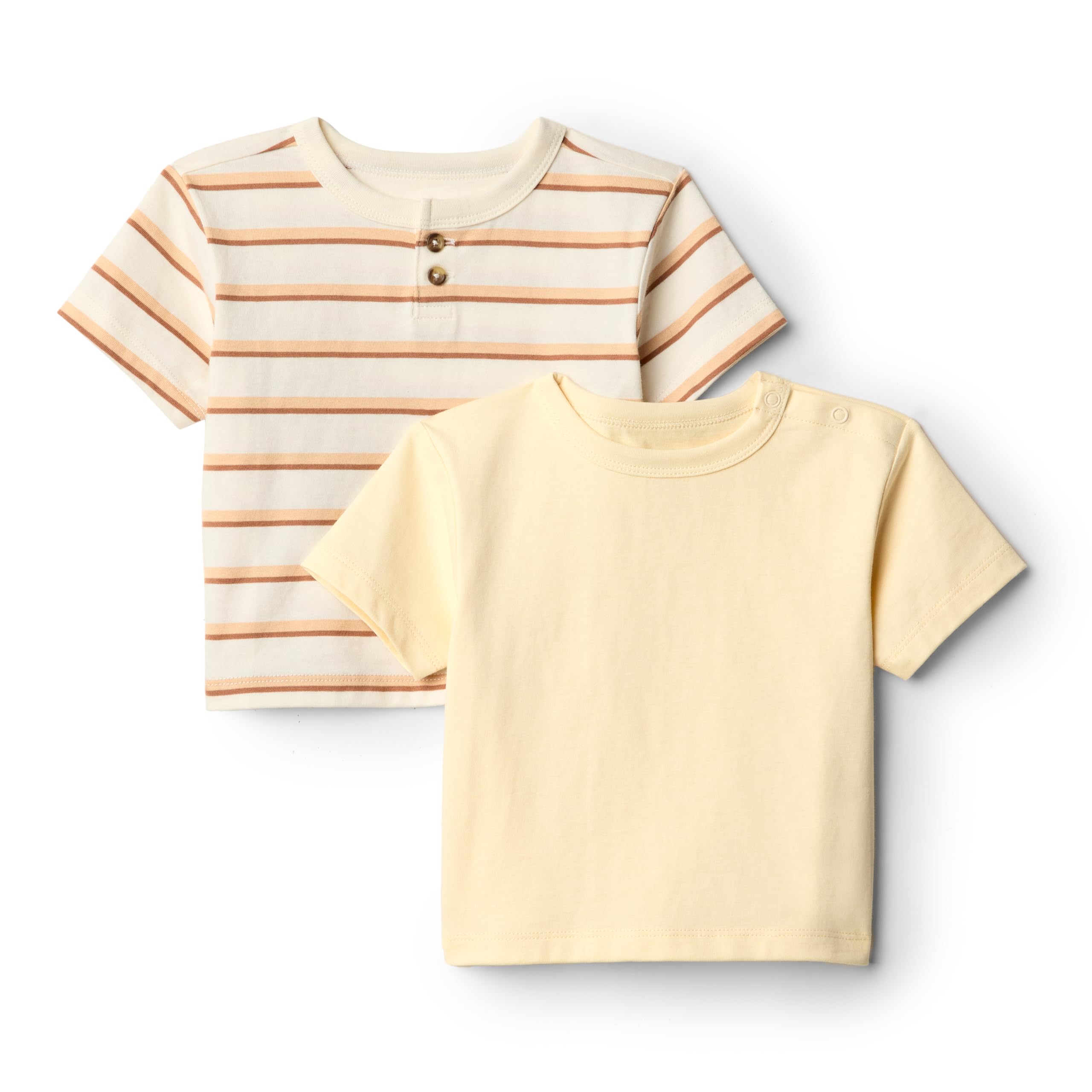 Photo 1 of Amazon Essentials x Sofia Grainge Baby Boys' Short Sleeve T-Shirts, Pack of 2, Pale Yellow/Stripe, 12 Months