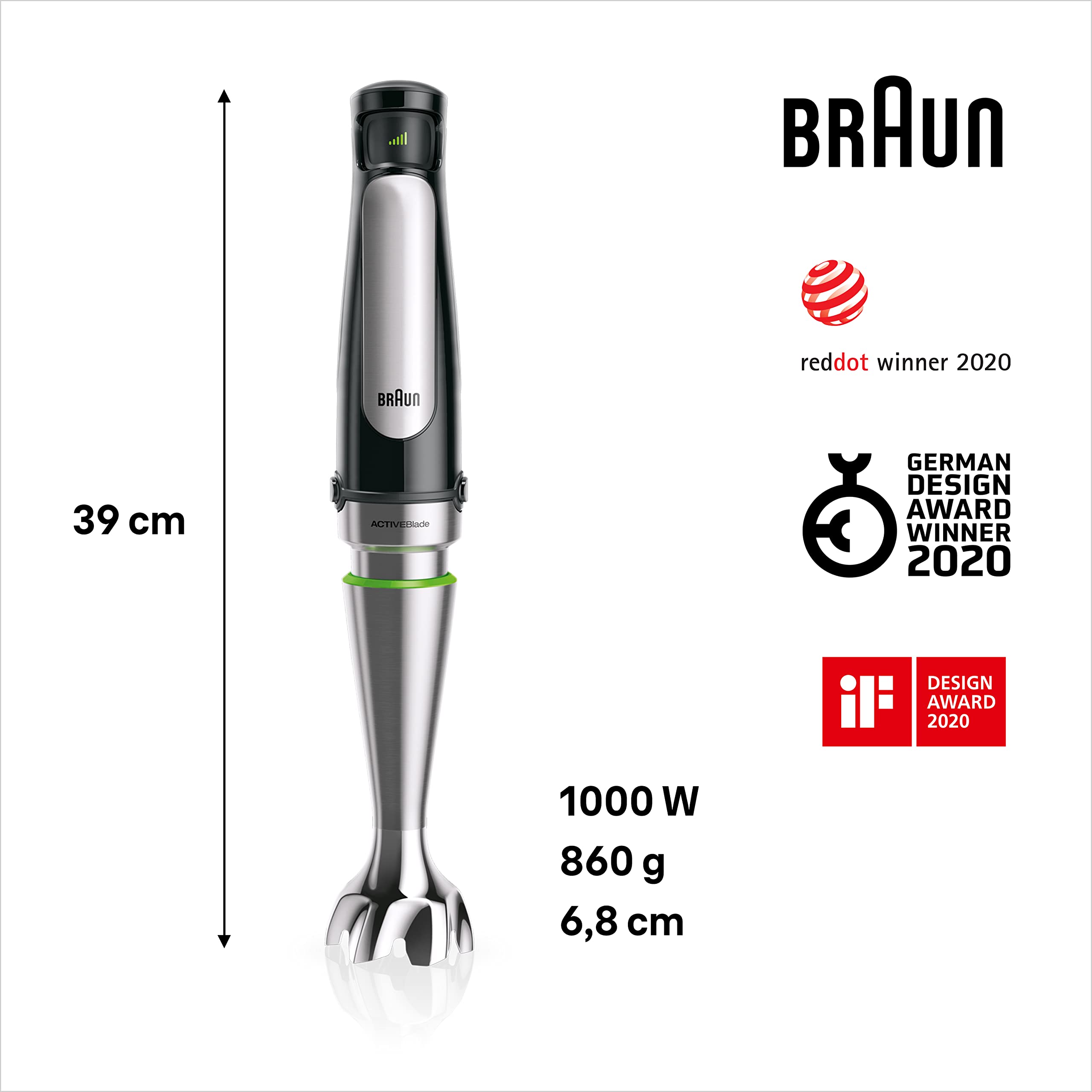 Braun MultiQuick 7 - Stabmixer mit SplashControl-Technologie, ActiveBlade System, Präzise Geschwindigkeitsregelung, 1,25L Standmixer, Zerkleinerer, Schneebesen, 600 ml Becher, 1000W, Schwarz (MQ7045X) 3