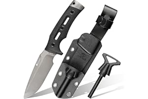 HX OUTDOORS Fixed Blade Knife with Fire Starter, Premium DC53 Steel Full Tang Tactical Knives for Men, Bushcraft Survival Camping Knife with Kydex Sheath for EDC, Outdoor (Gray)