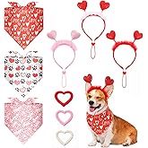 Sadnyy 9 Pcs Valentines Day Dog Outfits Set Puppy Valentines Costume Including Pet Glitter Heart Headband Bandana Triangle Scarf and Heart Shaped Chew Toy for Small Medium Pet Holiday Party