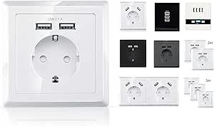 Shoot - Enchufe de Tipo F con 2 Puertos USB, 230 V, 220 V, Color Blanco