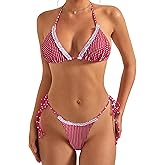 SUUKSESS Women Ruffle Thong Bikini Sets Halter String Triangle 2 Piece Swimsuit