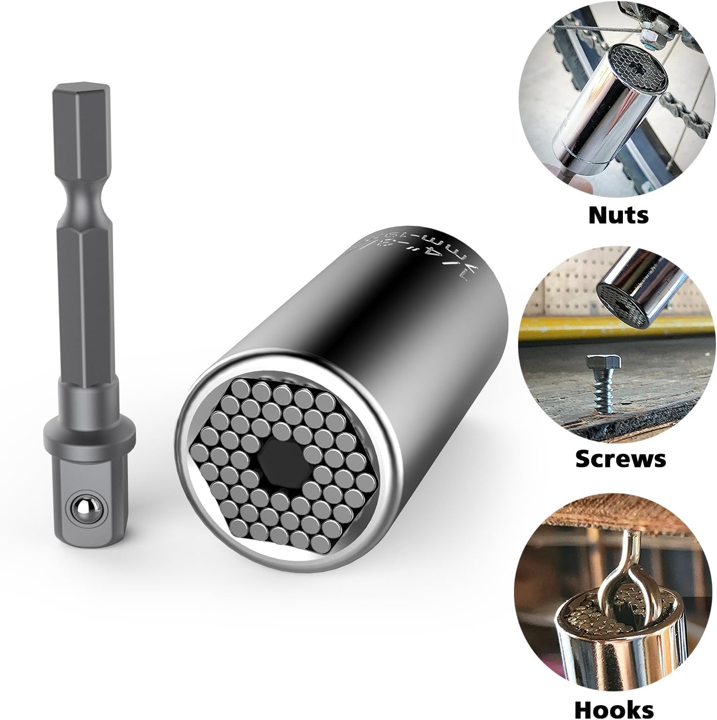 KUSONKEY Professional 7mm-19mm Universal Socket Tool Sets with Power Drill Adapter Christmas Gift for Men, DIY Handyman, Father/Dad, Husband, Boyfriend, Him, Women - - 