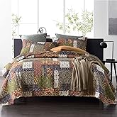 VISIMISI Cotton Bedspread Quilt Sets Reversible Bedding Coverlet Sets Comforter Patchwork Paisley Bohemian Bedspread (Patchwork Brown, King Size)