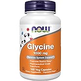 NOW Foods Supplements, Glycine 1,000 mg Free-Form, Neurotransmitter Support*, 100 Veg Capsules