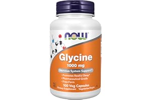 NOW Foods Supplements, Glycine 1,000 mg Free-Form, Neurotransmitter Support*, 100 Veg Capsules