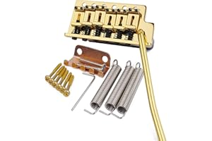 Guyker Tremolo Bridge Vintage Bent Steel Saddles and Zinc Block Compatible with Start ST Electric Guitar (GG-1004, Golden)