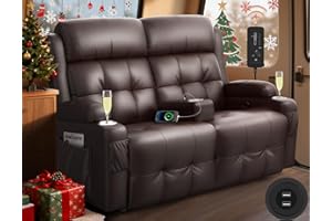 TIOOII RV Loveseat Recliner Sofa, Wall Hugger Double Recliners with USB, Pockets, Cup Holders, Massage Reclining Couch, 150° Adjustable Sleeper Sofa & Removable Armrests, for RV Camper & Home Theater Seating