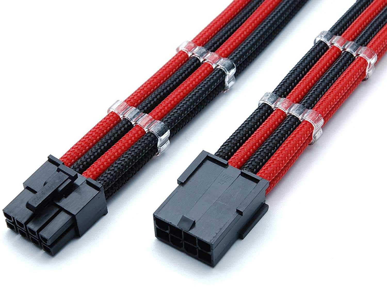 Shakmods 8 Pin Pcie GPU Graphics Card Black & Red Heatshrinkless Sleeved Extension Cable with 2 Free Cable Combs 30cm