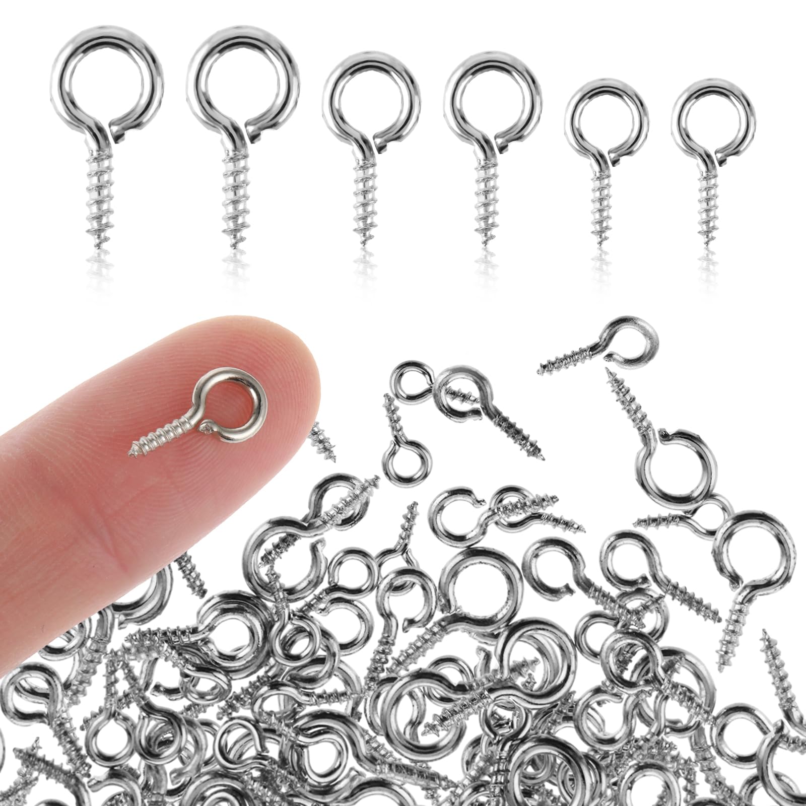 Amabro 300PCS 3 Sizes Mini Metal Eye Pins, Hooks Eyelets Screw Peg Hooks for Jewelry Making Findings DIY Crafts (Silver)