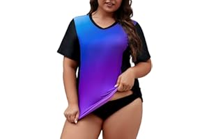 Tournesol Women's Plus Size Rash Guard UV Sun Protection Swim Shirts Short Sleeve Swimwear Swimsuit Tops