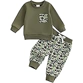 PUHHAPIEY Toddler Boy Fall Winter Clothes Baby Camo Hunting Outfits Retro Pullover Sweatshirts + Camouflage Pants Set