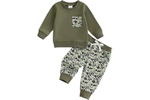 PUHHAPIEY Toddler Boy Fall Winter Clothes Baby Camo Hunting Outfits Retro Pullover Sweatshirts + Camouflage Pants Set