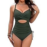 Blooming Jelly Women One Piece Swimsuits with Drawstring Tummy Control Cutout Bathing Suit Ruched Full Coverage Swim Suits