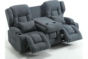 SAMERY RV Loveseat Recliner, Manual Large Reclining Loveseat Sofa with Console, 3 Seater Recliner Sofa Couch RV Theater Seats with Cup Holders, Side Pockets for Living Room