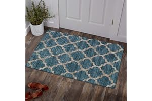 Lahome Moroccan Area Rug - 2’x3’Washable Small Entryway Accent Distressed Non-Slip Floor Carpet Rug for Door Mat Bedroom Living Room Kitchen Laundry Room Decor (2’X 3’, Blue)