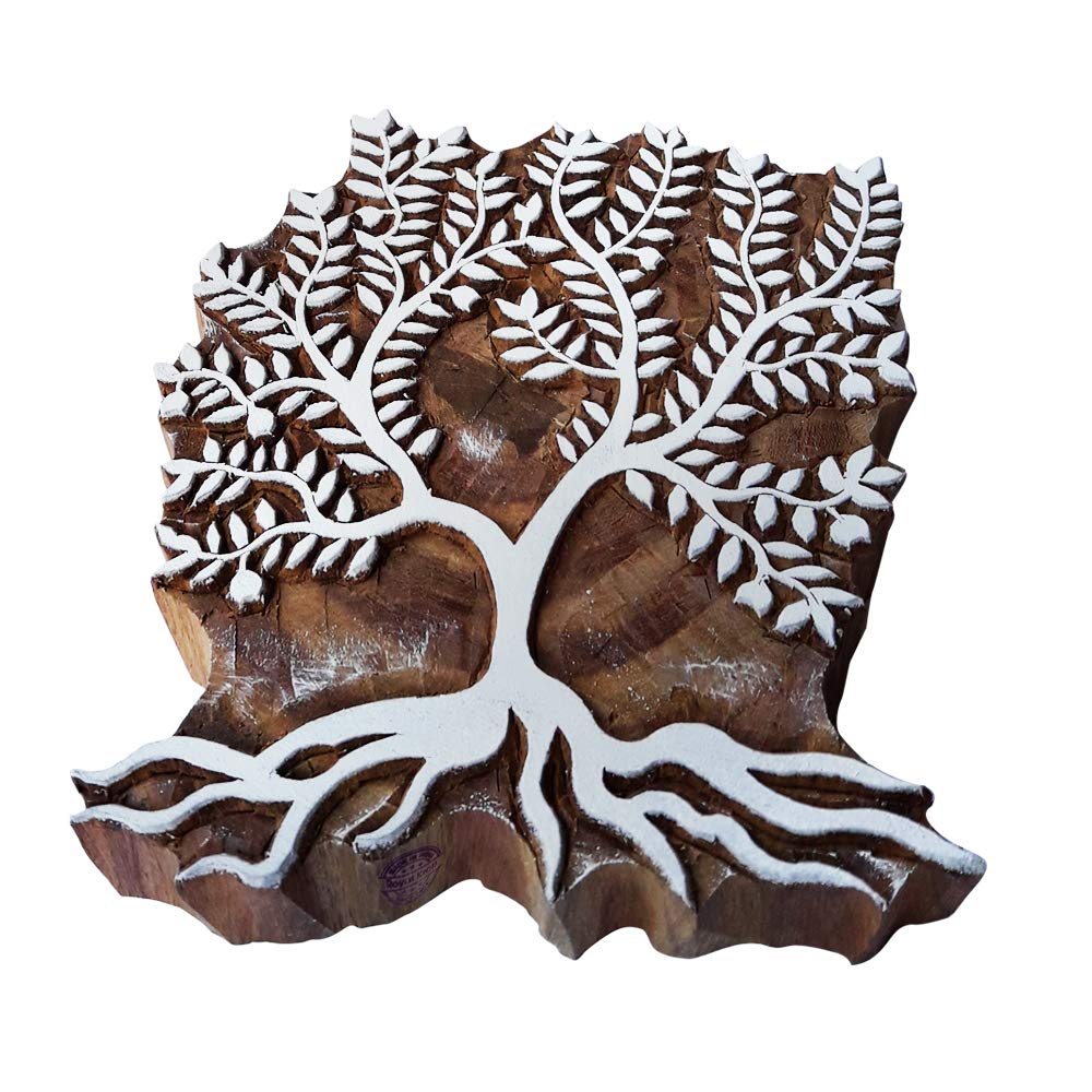 Hand Carved Printing Block Large Leafy Tree Shape Big Wood Stamp