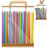 LemonRoad Counter Straw Holder Dispenser, 9.84 Inch Square Drinking Straw Dispenser Acrylic with Bamboo Lid for Thanksgiving Christmas Party Storage, Not Included Straws