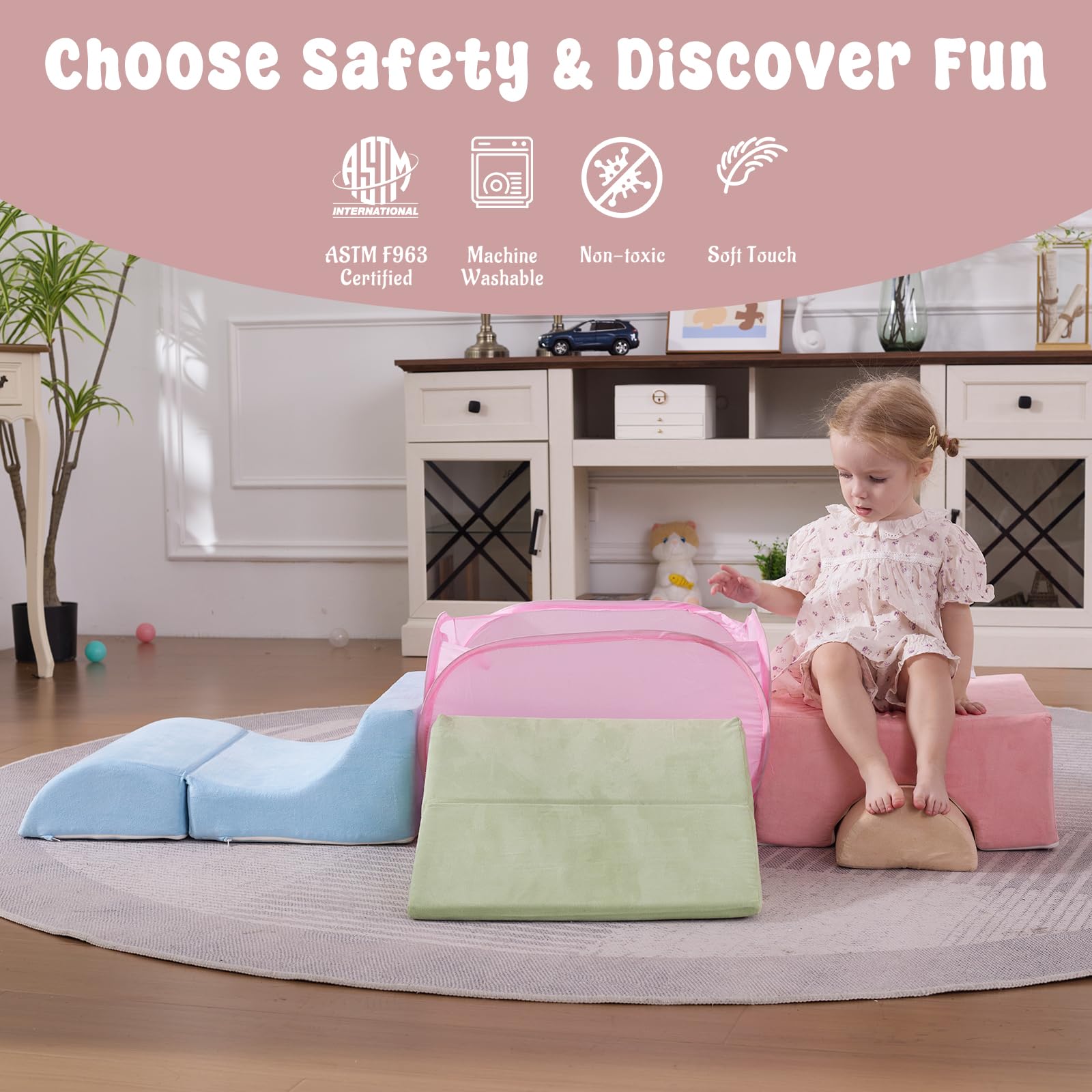 Parkside Wind Foam Climbing Blocks Set with Pop Up Ball Pit, Toddler Climbing Toys Indoor, Kids Soft Play Climb and Crawl Activity Playset for 0-3 Years Old, Foldable for Space-Saving Storage