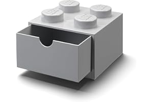 ROOM Copenhagen Lego Storage Brick 4 Desk Drawer, 4-Stud Stackable Tabletop Storage Box, 6.2 x 6.2 x 4.4 in, Stone Grey