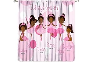 SXXLDNG African Black Girl Kids Curtains,Ballerinas Ballet Princess Dancer Black Girl Window Treatments for Bedroom, Cute Girl Ballerina Dancer Pink Curtains 2 Panel Sets,42x45 Inch Decor