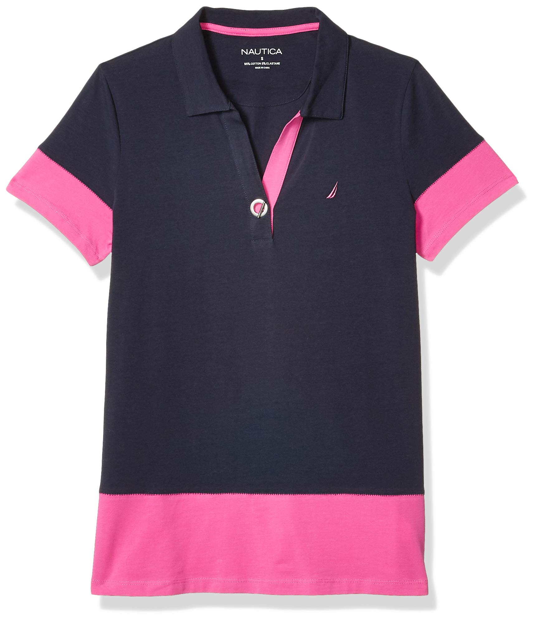 Nautica Women's Toggle Accent Short Sleeve Soft Stretch Cotton Polo