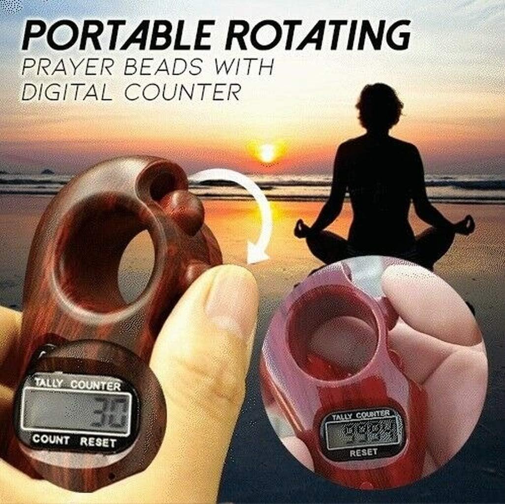 Portable Rotating Prayer Beads with Digital Counter (Light Brown)