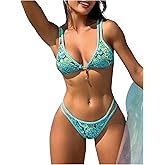 SweatyRocks Women's 2 Piece Boho Floral Bikini Sets Swimsuits Tie Back Strappy Swimwear