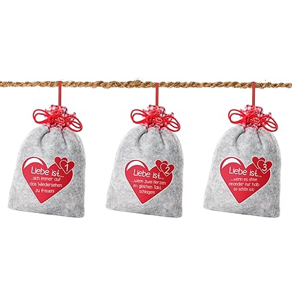 24 Adventskalender Säckchen 10 X 15 Cm Aus Filz Mit 24liebe Ist Sprüche Für Erwachsene Männer Frauen Geeignet Für Adventskalender Zum