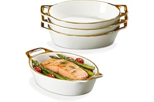 ONEMORE Au Gratin Baking Dish, 20 oz Oval Ceramic Small Casserole Dishes with Handles, 6x8" Individual Baking Dish for 1-2 Pe