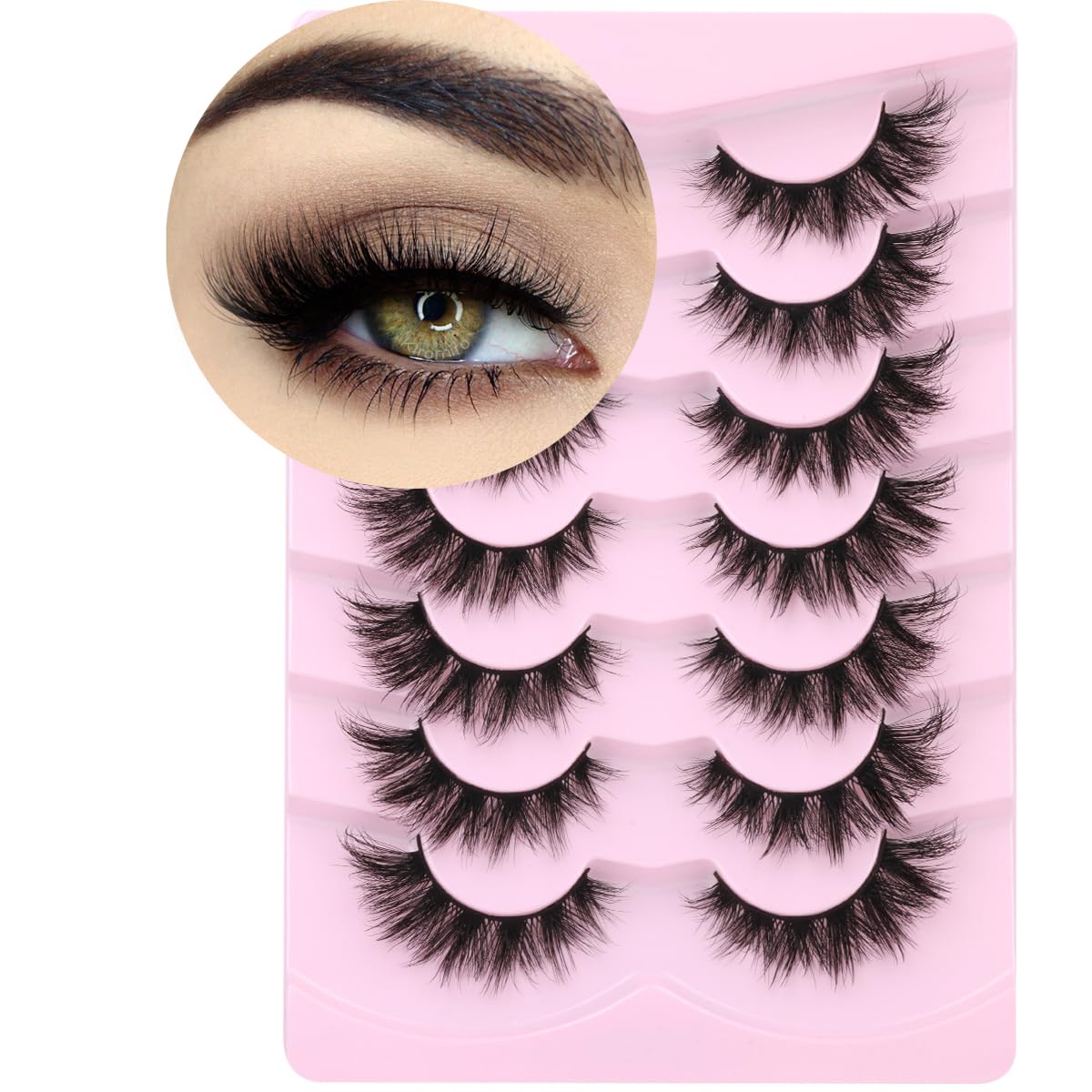 Photo 1 of Mink Lashes False Eyelashes Wispy 3D Volume Cat Eye Faux Mink Eyelashes Natural Look 18mm Strip Eyelashes Pack 7 Pairs by Kiromiro
