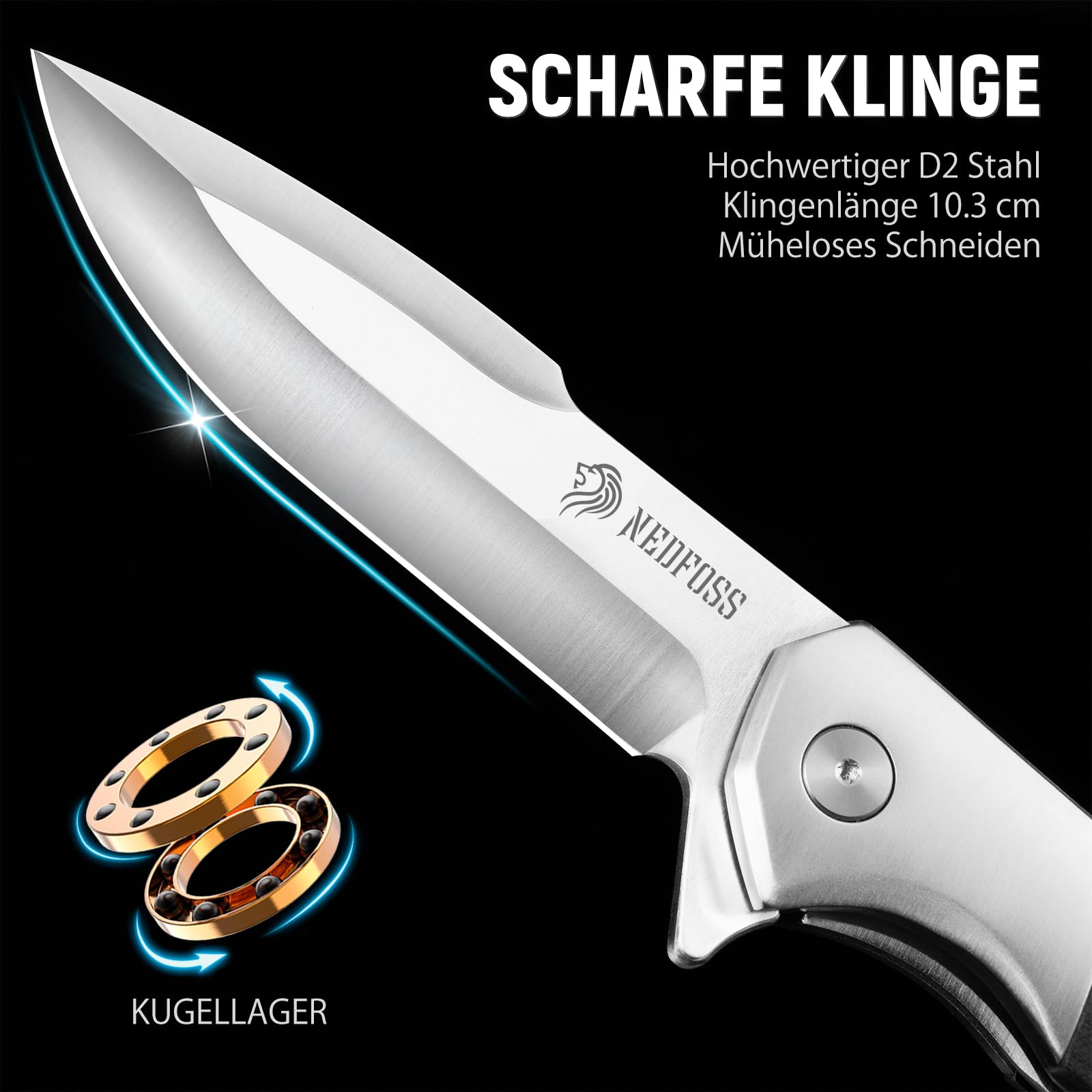 NedFoss BEAST Klappmesser, 10cm D2 Stahl Einhandmesser mit G10 Griff 2