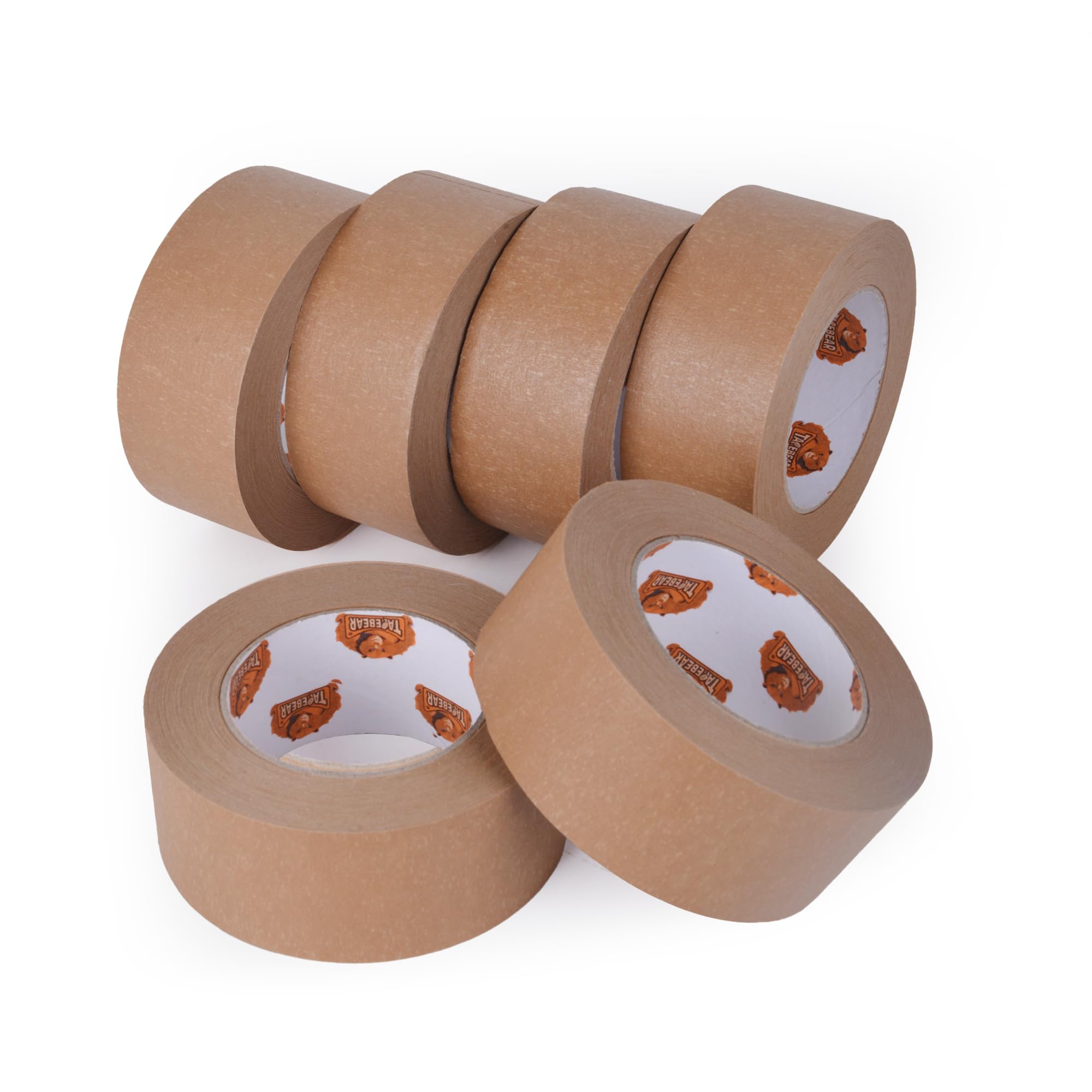 TAPEBEAR Eco-Friendly Kraft Paper Tape, Biodegradable Kraft Paper Tape, Recyclable Writable Packing Tape, Non-Coated Surface for Masking, Sealing, and Packaging Use, 2inch x 60yards, 6Rolls