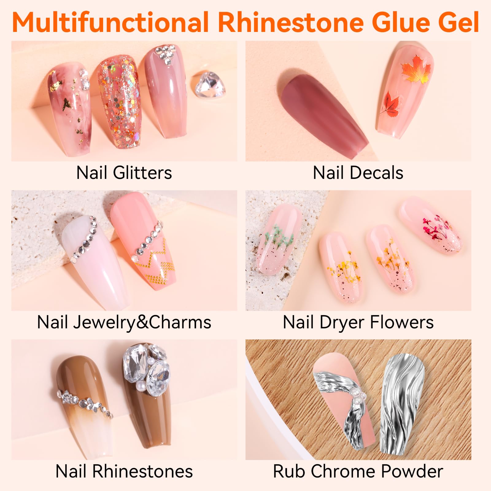Makartt Nail Rhinestone Glue Gel, Upgrade Gel Nail Glue with Brush Pen Tip Super Strong Adhesive Precise for Nail Charms Crystals Rhinestone Beads Flower 3D Decorations 8ml*2 - Image 5