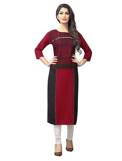 Women's Crepe Straight Kurti (530005_Maroon & Black_Medium)