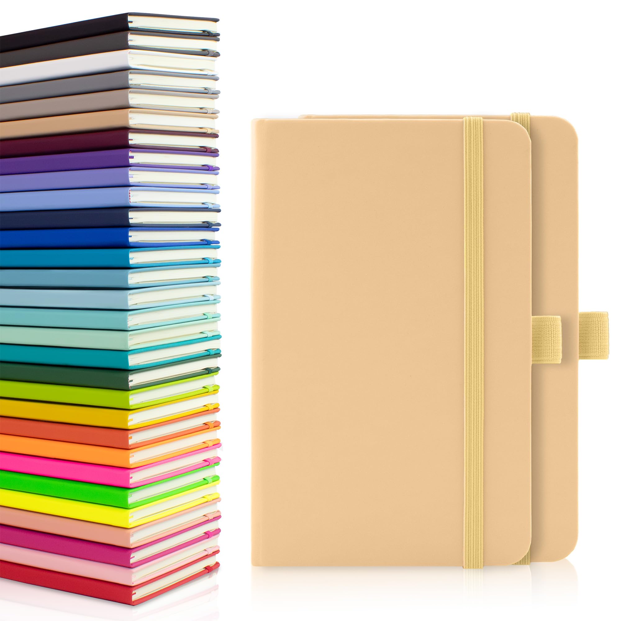 Notes London 2 x A6 Notebooks, Double Pack with Lined Pages, Pen Loop and Expandable Paper Pocket Hardback Medium Journal New Notepad Note Book Notes Diary Pad (Pastel Tan) — image 1