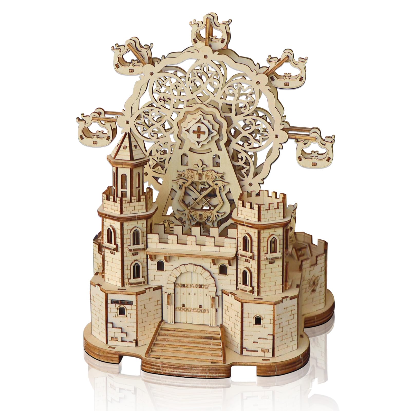 Cuteefun 3D Wooden Puzzle, Wooden Model Kits for Adults Teens to Build, Mechanical Construction Set, Ideal for Halloween Christmas Birthday (Ferris Wheel Castle)