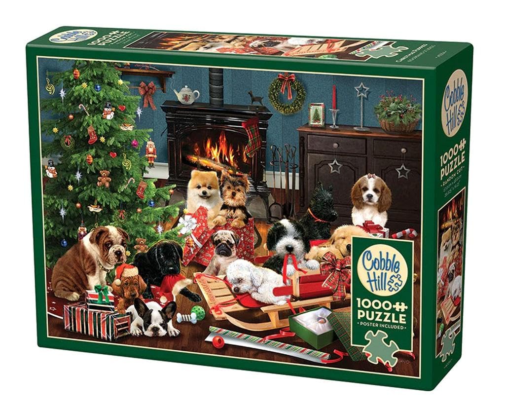 Cobble Hill 1000 Piece Puzzle - Christmas Puppies - Sample Poster Included, Deluxe