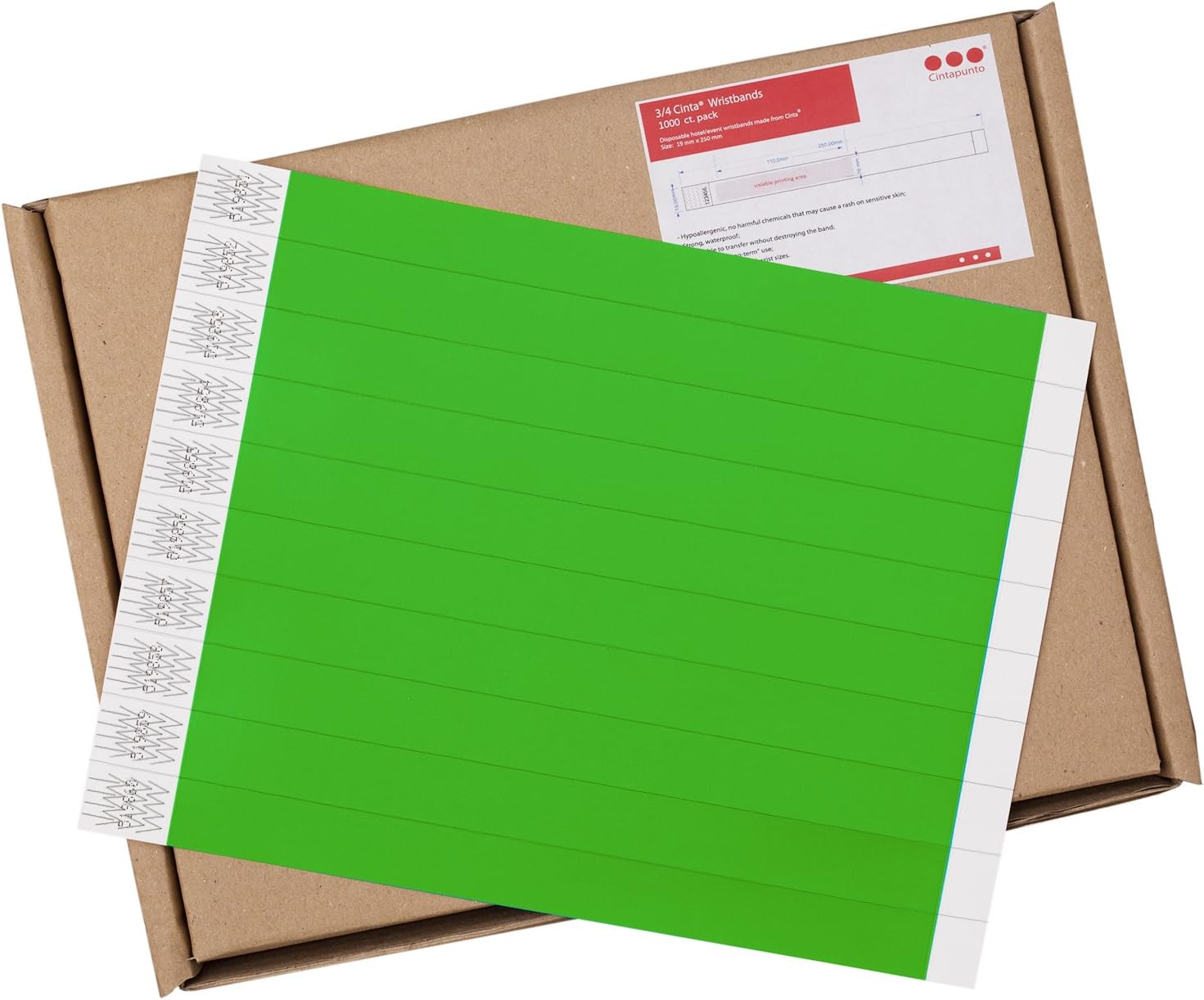 CintaBands Premium Wristbands For Events by Cintapunto, Pack of 1000, Tyvek Wristbands, Paper Wristbands, Neon Green