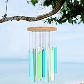 Wenqik 17" Sea Glass Shell Wind Chimes for Outside Handcrafted Gradient Shells Coastal Style Decor Xmas Gifts for Women Wind Chimes Lovers, Beach Patio Decor(Blue)