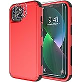 Diverbox for iPhone 13 Case [Shockproof] [Dropproof] [Tempered Glass Screen Protector + Camera Lens Protector],Heavy Duty Protection Phone Case Cover for Apple iPhone 13 (Red)