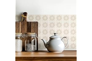 MEIHEA 16 Pack, 5.9x5.9 Inch Sage Green Tile Decals, Mid-Century Modern Floral Peel and Stick Backsplash, Minimalist Vinyl fo