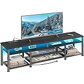 Furologee 71 Inch TV Stand with LED Lights, Entertainment Center with Power Outlets for 80 75 65 Inch TV, Media Console Table with Open Shelves, for Bedroom, Living Room, Black
