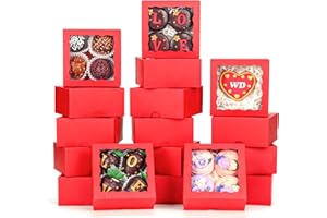 ROSPAKTEK 40 Pack 4x4x2 inches Red Bakery Boxes with Window - Macaron, Cookie, Chocolate Truffle, Strawberry & Mini Cake Gift Boxes for Valentine's, Parties, Birthdays, Wedding, Christmas Favors