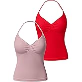 OQQ Women’s Longline Strappy Sports Bra Workout Top with Built-in Bra Soft Stretch Gym Top 2 Pack