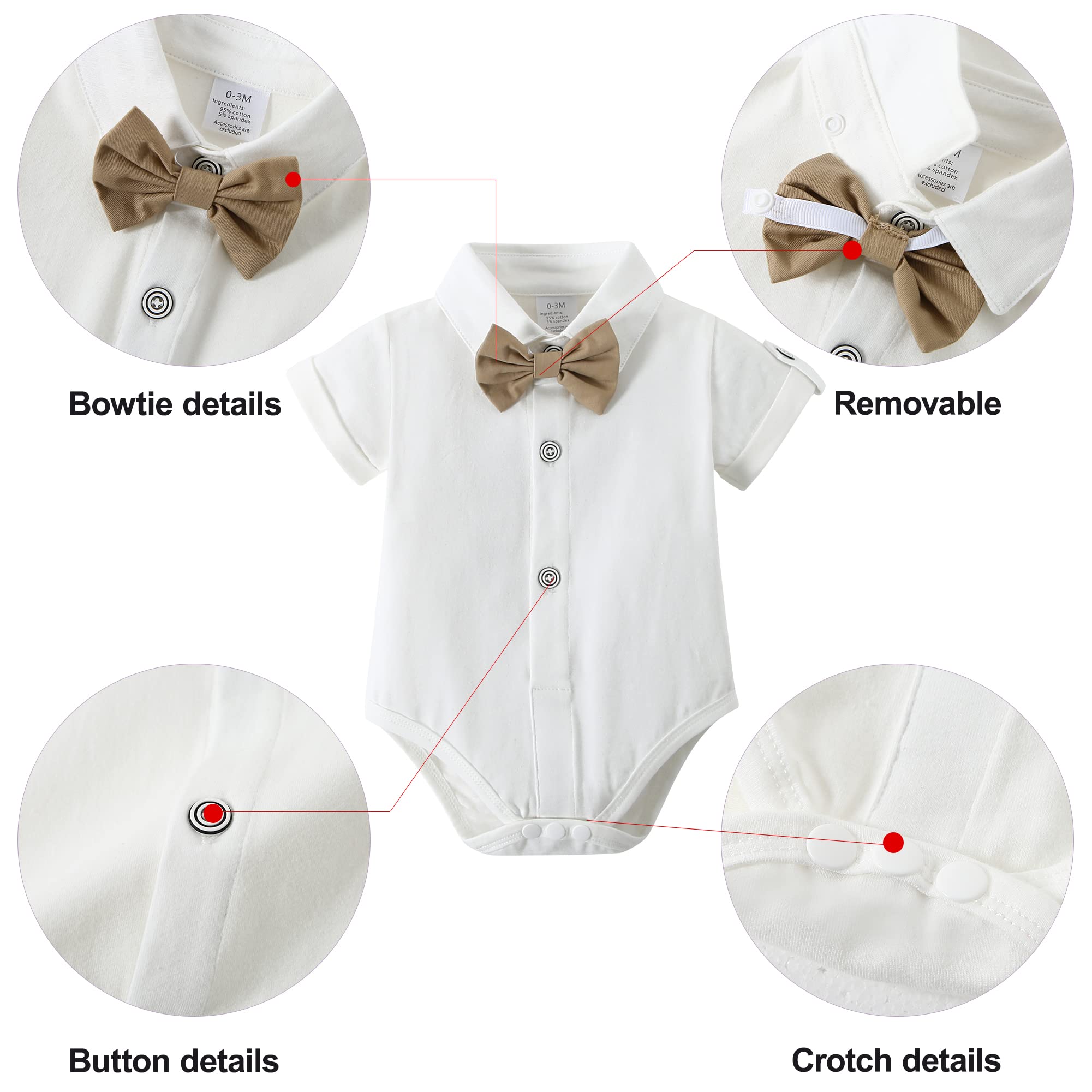 DISAUR Baby Boy Clothes Suits,Infant Gentleman Outfits Short Sleeves Romper +BowTie + Suspender Pants Wedding Set 0-18 Months