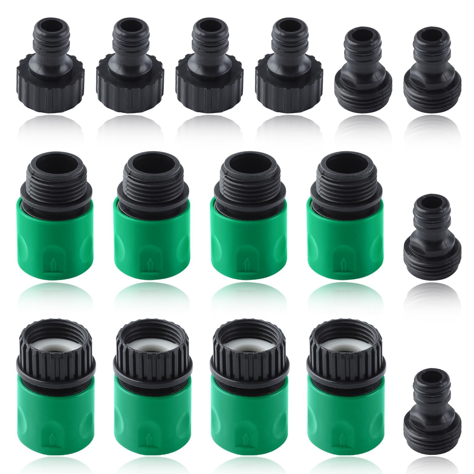 GOLD DEER 16-Piece Garden Hose Quick Connector Set, 3/4 Inch Plastic, Green, Quick Connect, Hose Connector
