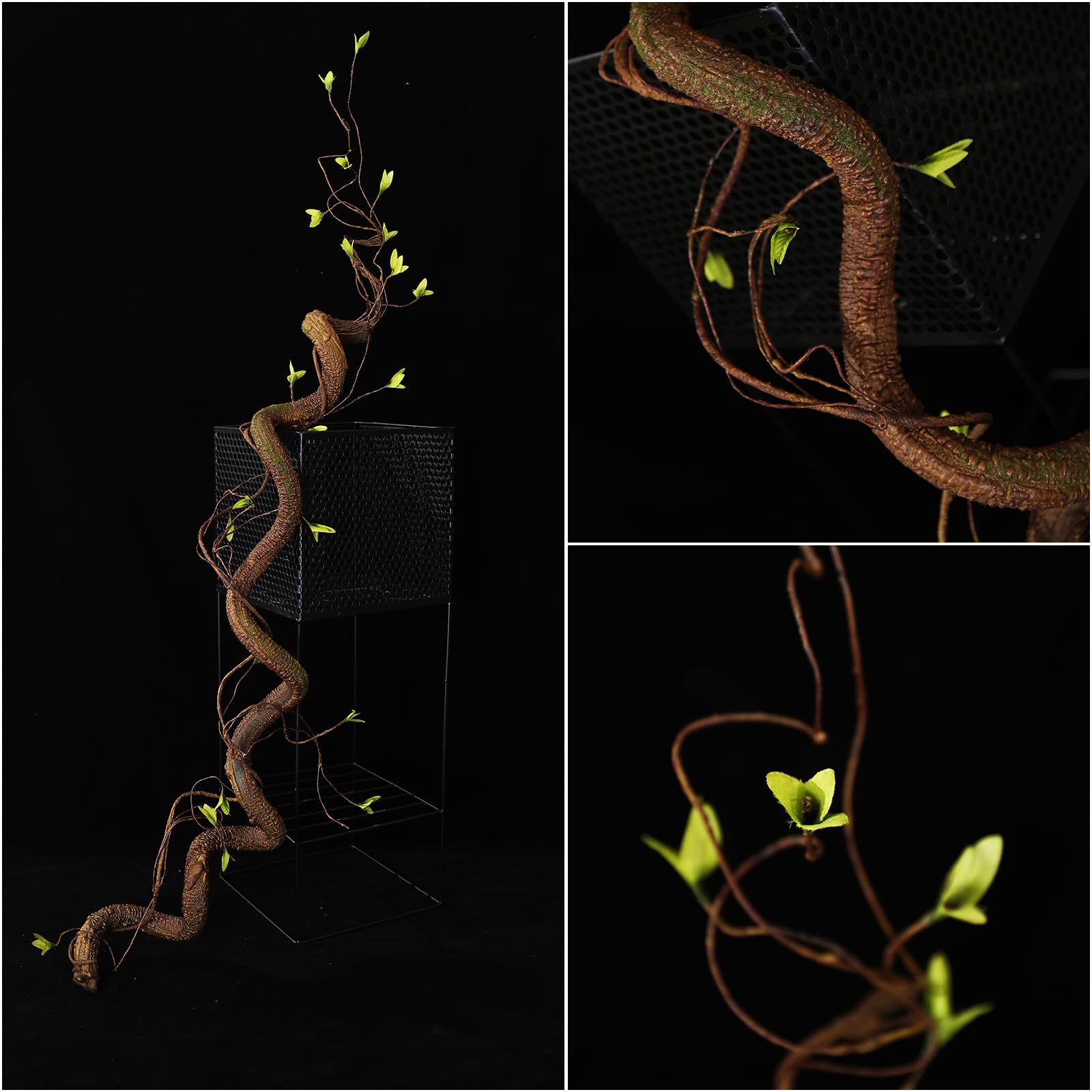 Photo 1 of Fosolasi 63in Bendable Artificial Tree Branches Fake Wood Tree Trunk Twig Ivy Vine Barky Plants Garland with Green Leaves for Wall Hanging Reptile Habitat Outdoor Door Wedding Home Room Decoration