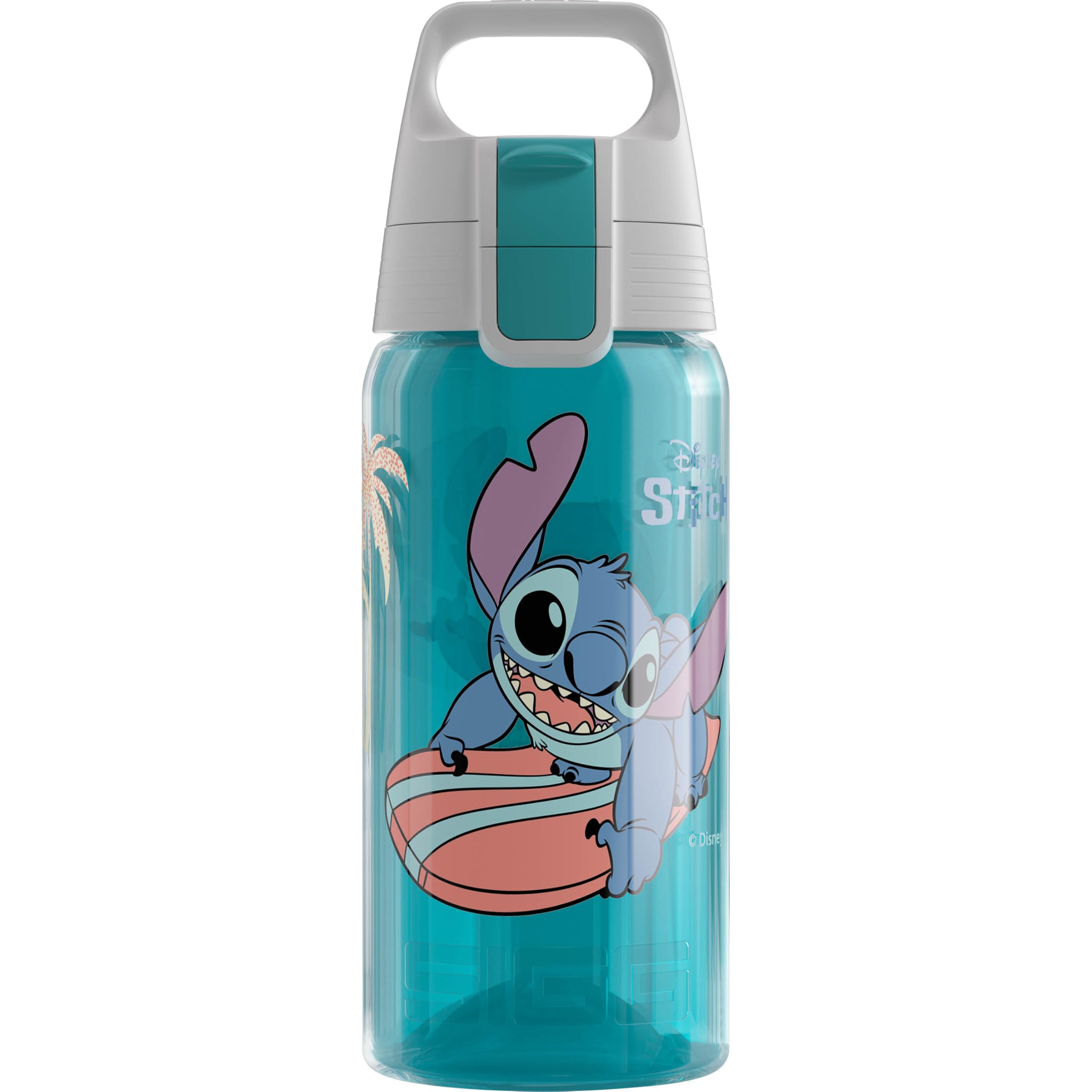 Sigg - Kids Water Bottle - Viva One Disney Stitch Surfing - Suitable For Carbonated Beverages - Leakproof - Dishwasher Safe - BPA Free - Sports & Bike - Light Blue - 0.5L